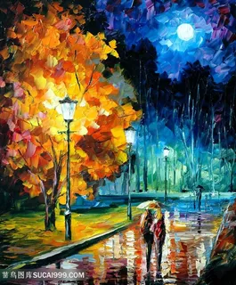 道路树林水彩艺术挂画 道路树林水彩艺术挂画