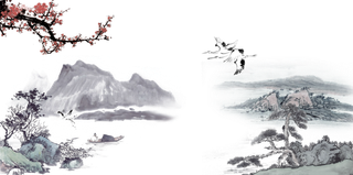 山水画素材中国风水墨画素材元素中国画