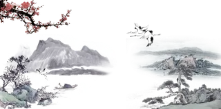 山水画素材中国风水墨画素材元素中国画