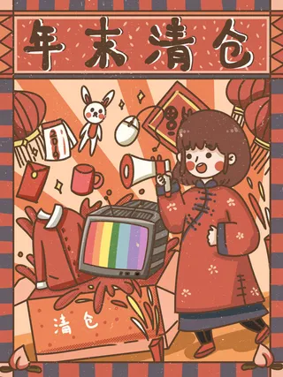 新年卡通插画海报PSD素材