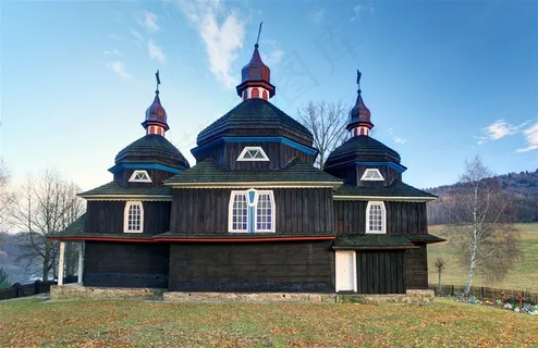 高清山上木屋风景画