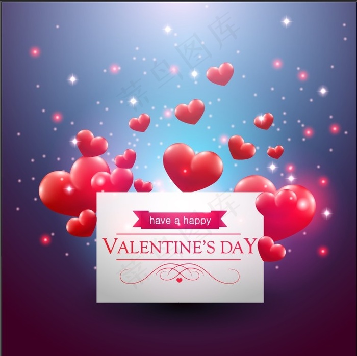 蓝底精美爱心情人节元素