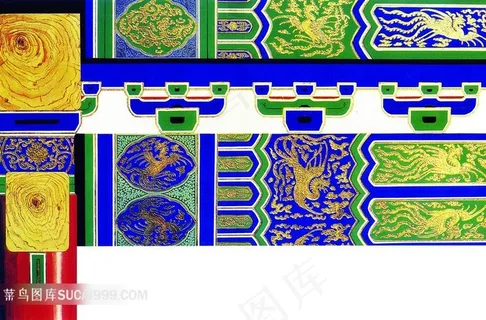 中国传统建筑房梁古典吉祥凤纹图案纹饰