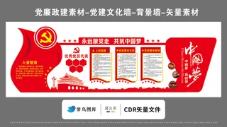 党建文化墙党建素材CDR预览图矢量红色永远跟党走共筑中国梦
