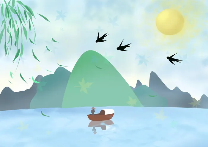 清新风清明节旅游踏青青团春天手绘插画春季海报psd设计素材背景