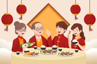 新年虎年中国风人物插画