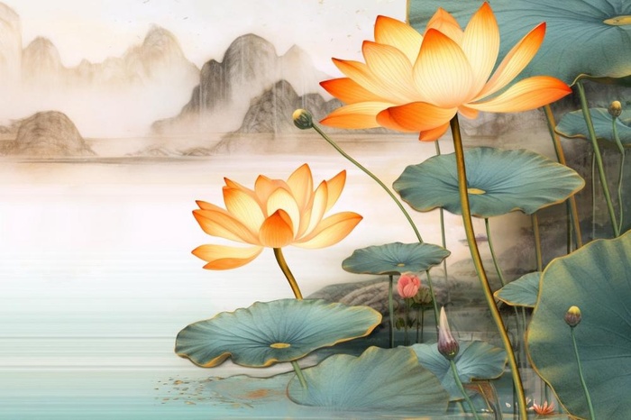 中国风精致荷花大气背景