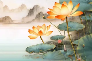 中国风精致荷花大气背景