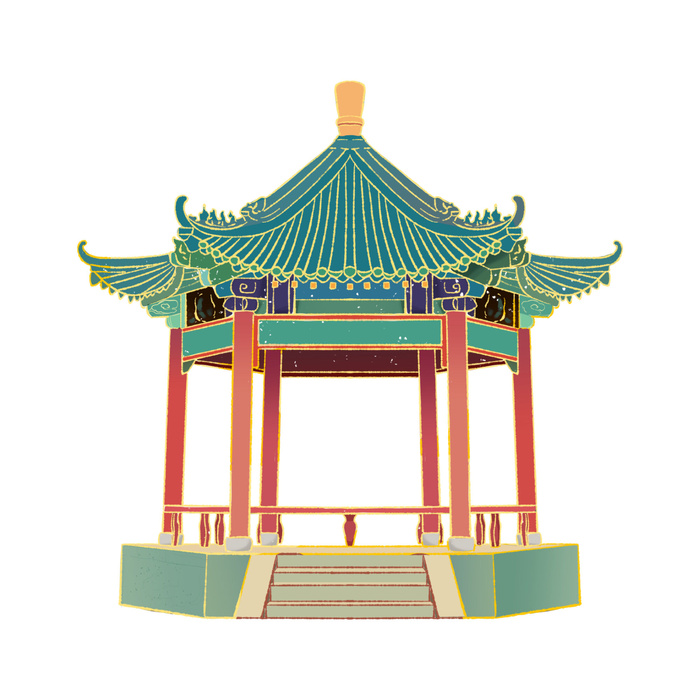 复古中国风国潮古建筑插画手绘高楼古塔PSD素材亭子png免抠图psd模版下载