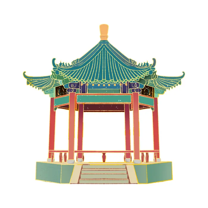 复古中国风国潮古建筑插画手绘高楼古塔PSD素材亭子png免抠图psd模版下载