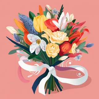 花束鲜花粉色背景卡通插画素材 