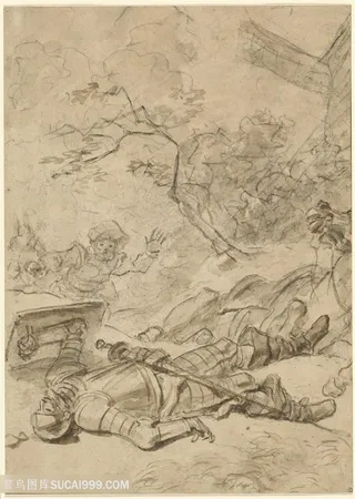 素描战士躺在地上装饰画