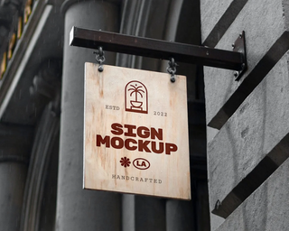 复古木标志样机 咖啡店奶茶店招牌样机