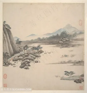 明代画家王鉴仿古册页江船垂钓国画图片 明代画家王鉴仿古册页江船垂钓国画图片