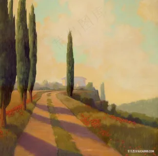 唯美小路水彩树油画风景画 唯美小路水彩树油画风景画