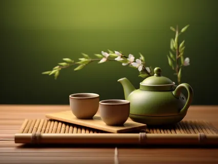 茶壶茶杯绿色背景