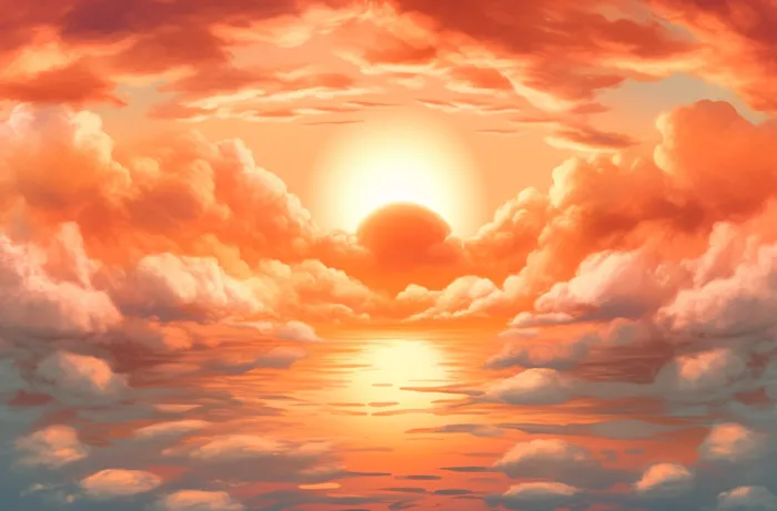 夕阳西下多云的天空洋溢着青春活力的风插画背景(4080x2688)