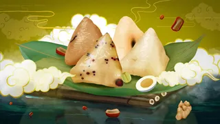 国潮风中国传统节日端午节赛龙舟粽子场景插画海报PSD设计素材