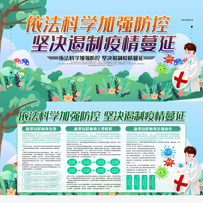 清新德尔塔新冠疫情防控宣传展板psd模版下载