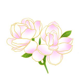 国潮风立体浮雕金边手绘花朵花卉PSD设计PNG免扣图片元素素材