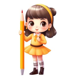 橙色女孩拿着笔免抠