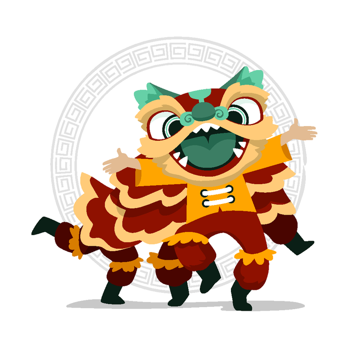 新年虎年舞狮插画 