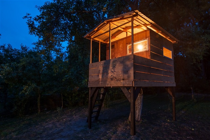 夜晚中的树屋