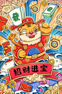 虎年中国风萌虎插画