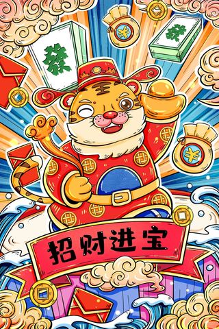 虎年中国风萌虎插画