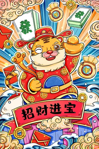 虎年中国风萌虎插画