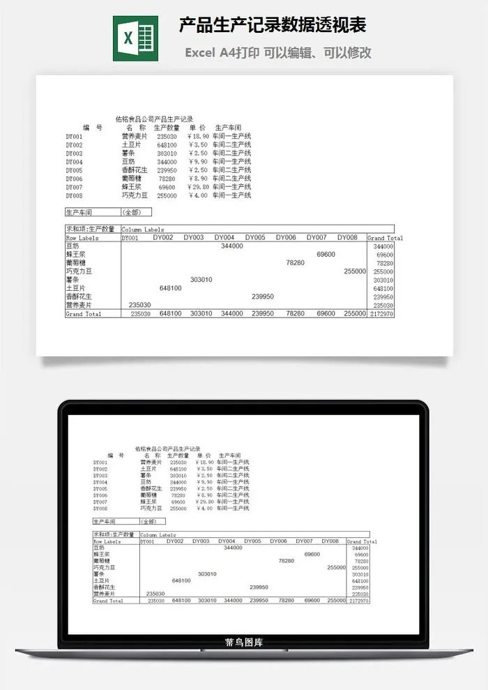 产品生产记录数据透视表excel模板