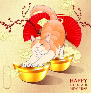 手绘猫年财神猫