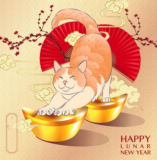 手绘猫年财神猫