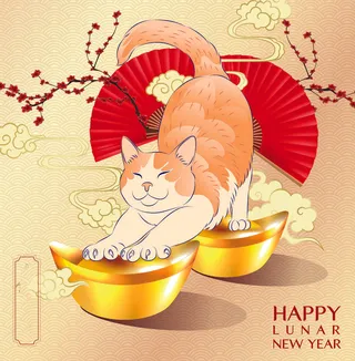 手绘猫年财神猫