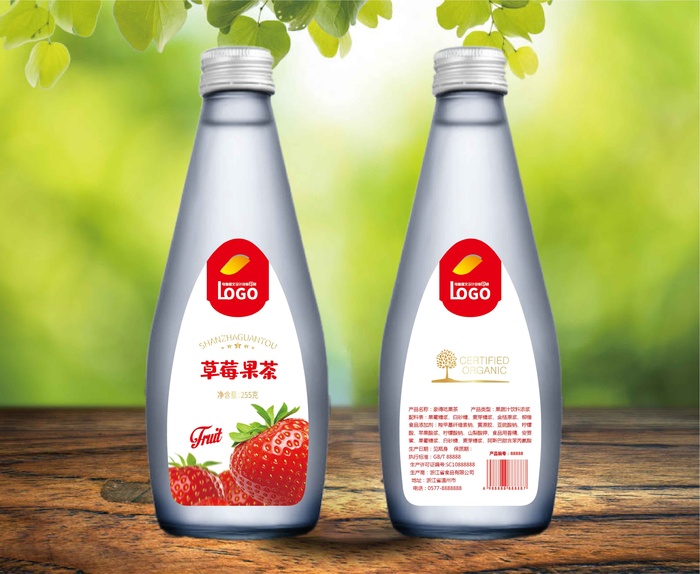 草莓果茶不干胶标签贴纸ai矢量模版下载