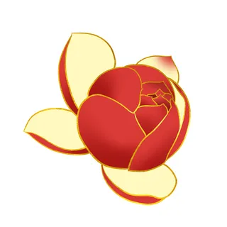 国潮风立体浮雕金边手绘花朵花卉PSD设计PNG免扣图片元素素材