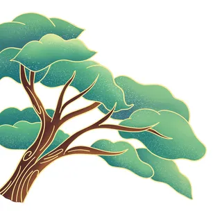 国潮风松树松枝松柏树木手绘植物装饰图案元素PSD设计素材