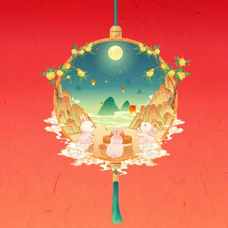 中国风中秋节兔子插画