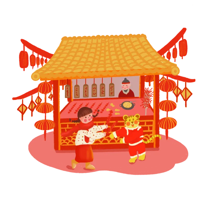 虎年春节新年场景元素逛庙会