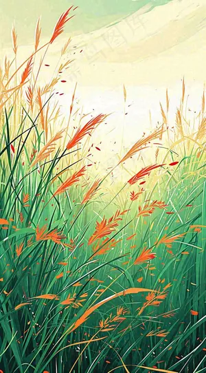 春天野草疯长水彩画，立春，春分