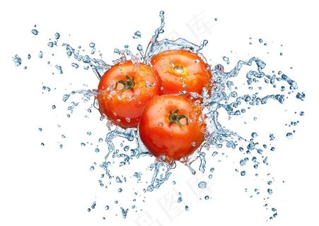 西红柿溅起水花和气泡图片