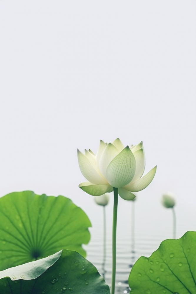 简约摄影清新荷花白绿色背景(896x1344)