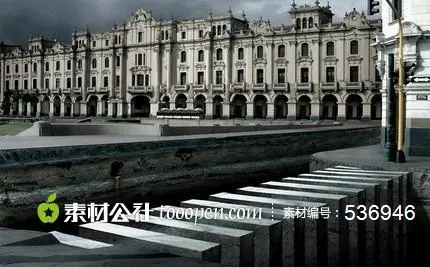 古建筑奇异的斑马线