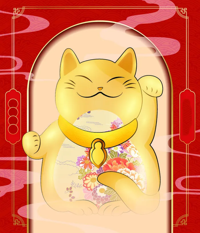 手绘猫年财神猫背景eps,ai矢量模版下载