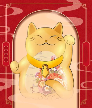 手绘猫年财神猫背景