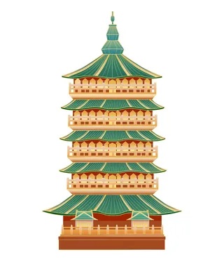 复古中国风国潮古建筑插画手绘高楼古塔PSD素材亭子png免抠图