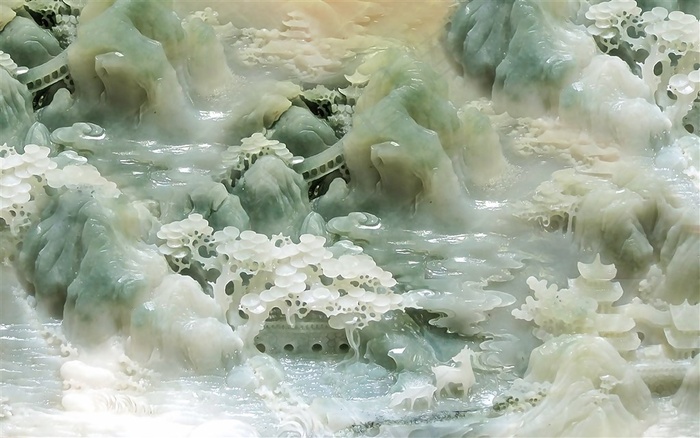 玉雕山水电视背景墙