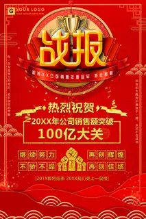 2022企业公司销售业绩年终大捷军令喜报PSD设计素材模板