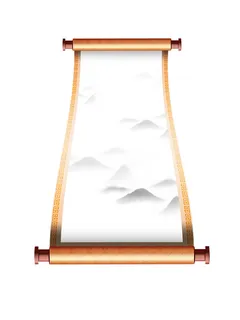 复古中国风卷轴元素手绘画轴文本标题框PSDAI素材模板png免扣图