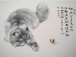 油画 小猫 风景 背景墙